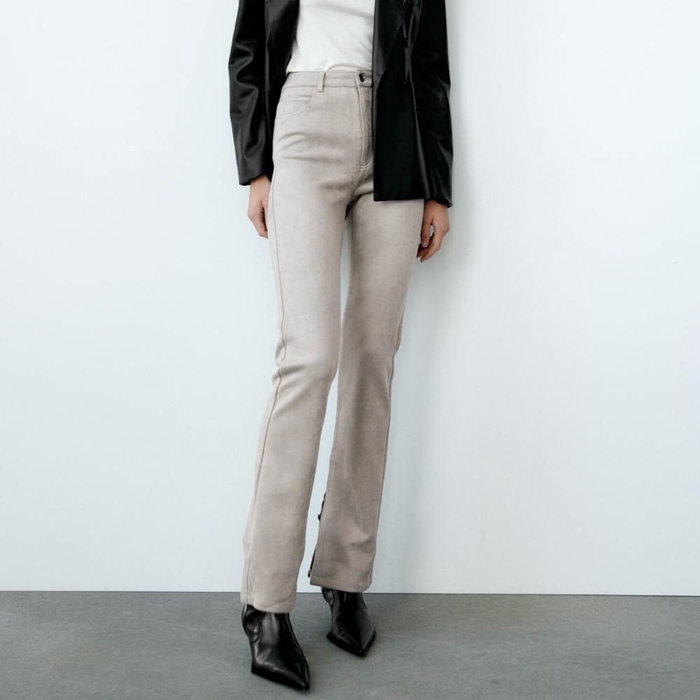 Zara Microsuede High Waisted Bootleg Flare Pants